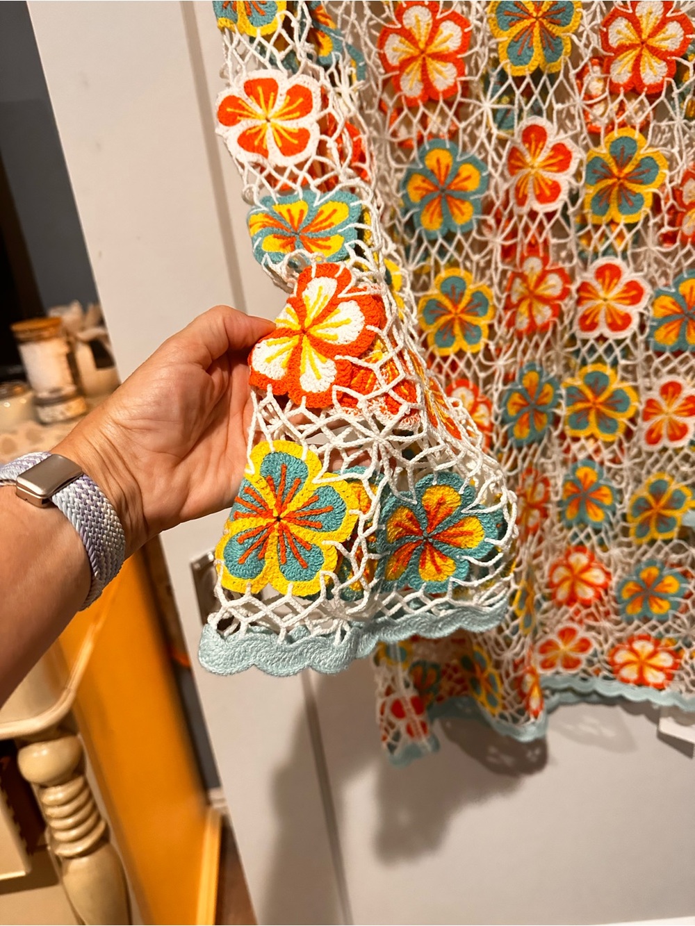 Fairy Season Floral Crochet Mesh Swim Cover-Up Tunic | Boho Beach Dress | Size L - Picture 3 of 7